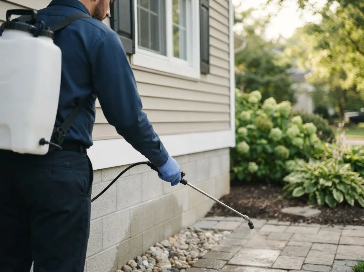 Pest control technician inspecting a home in Rogers, NM